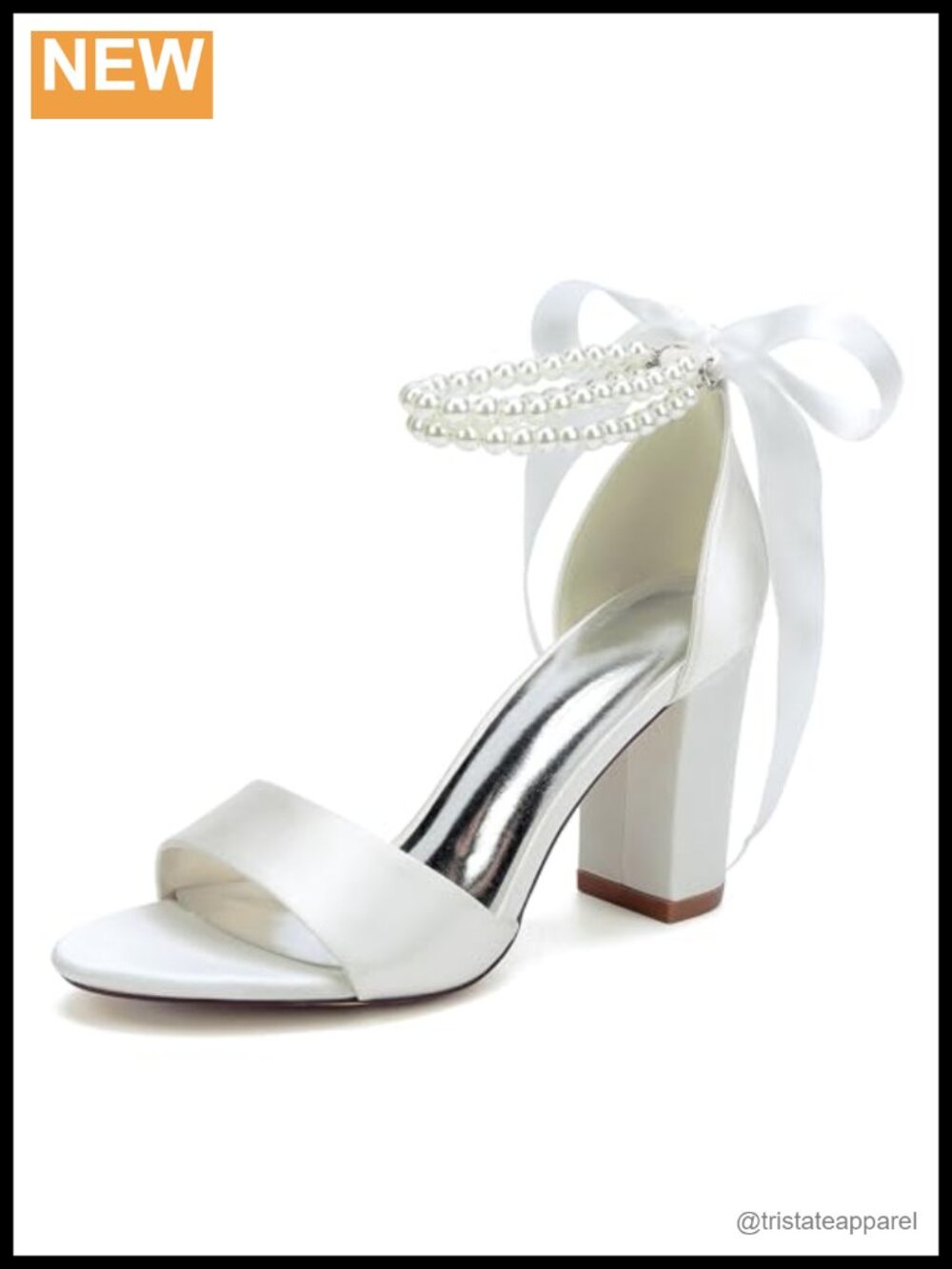 Satin Block Heel Wedding Sandals Open Toe Pearl Ankle Strap Bridal Heels